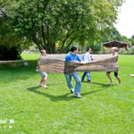 Family playing games in the field